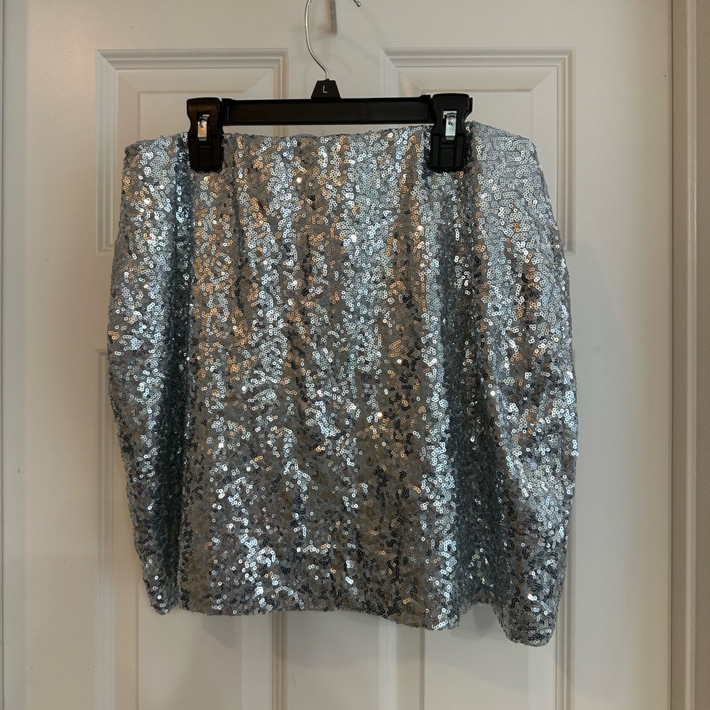 Tipsy Elves Shimmering Silver Sequin Skirt